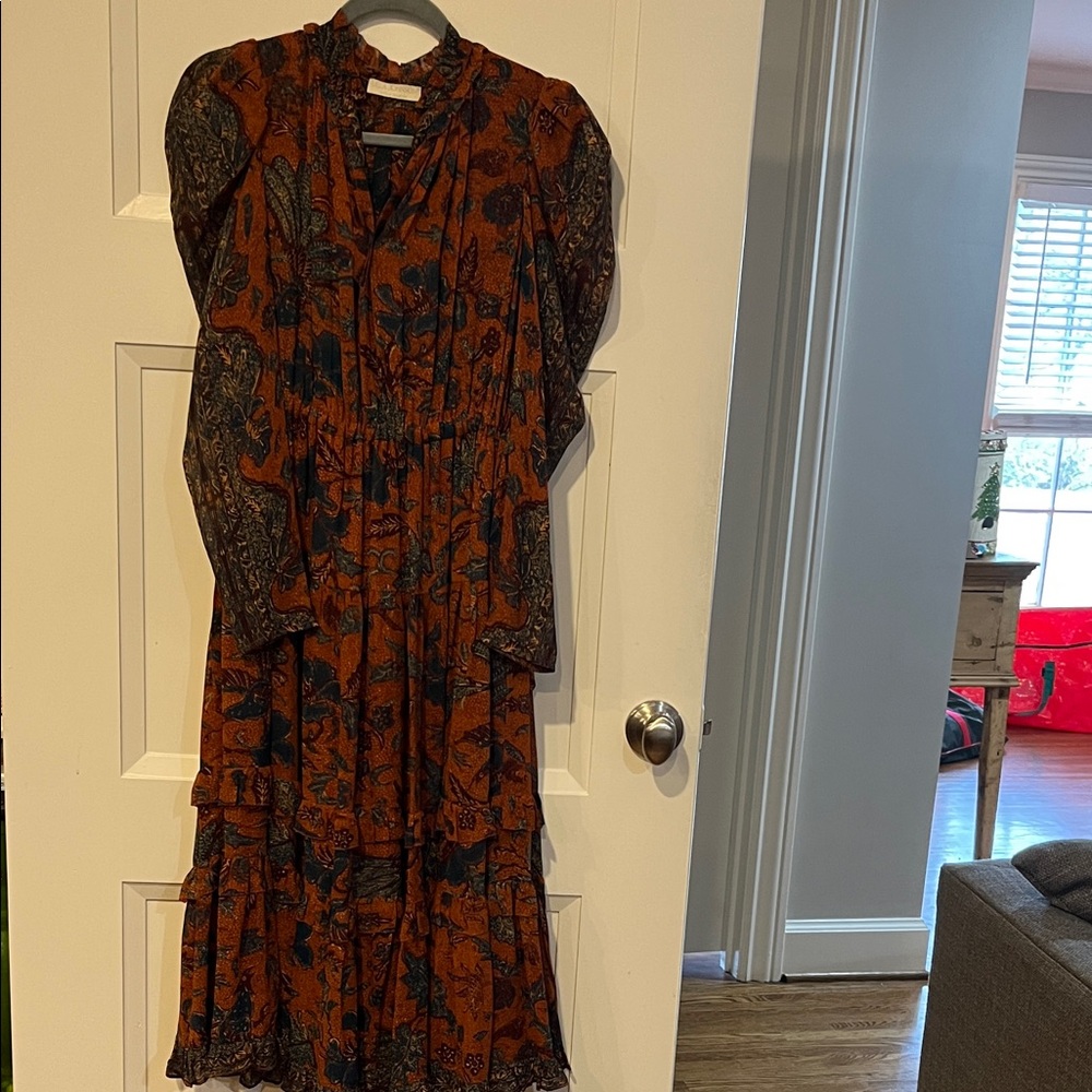 Ulla Johnson Orange and Black Long Sleeve Dress